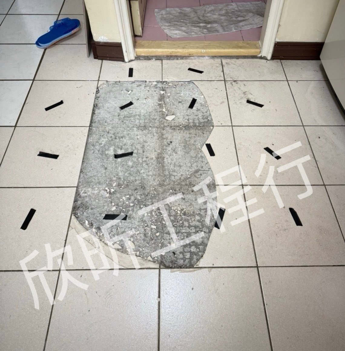 磁磚碎裂 局部更換前